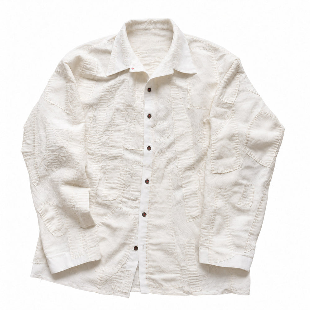 TMMY Sashiko Bamboo Linen Long Sleeve Shirt Ivory — 正面・全体